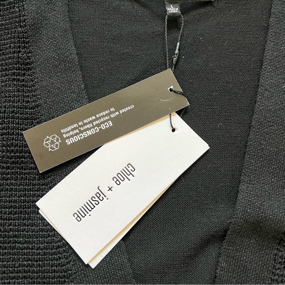 NWT Chloe +Jasmine Long Sleeve V Neck Open Front Pocketed Black Knit Cardigan L - Picture 6 of 13